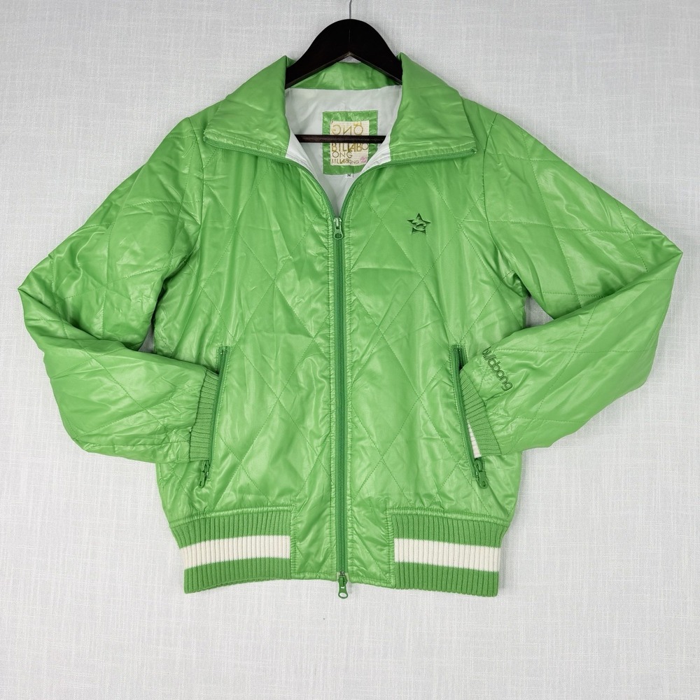 Vintage Y2K Billabong Thermolite Quilted Bomber Jacket Bright Lime Green Medium